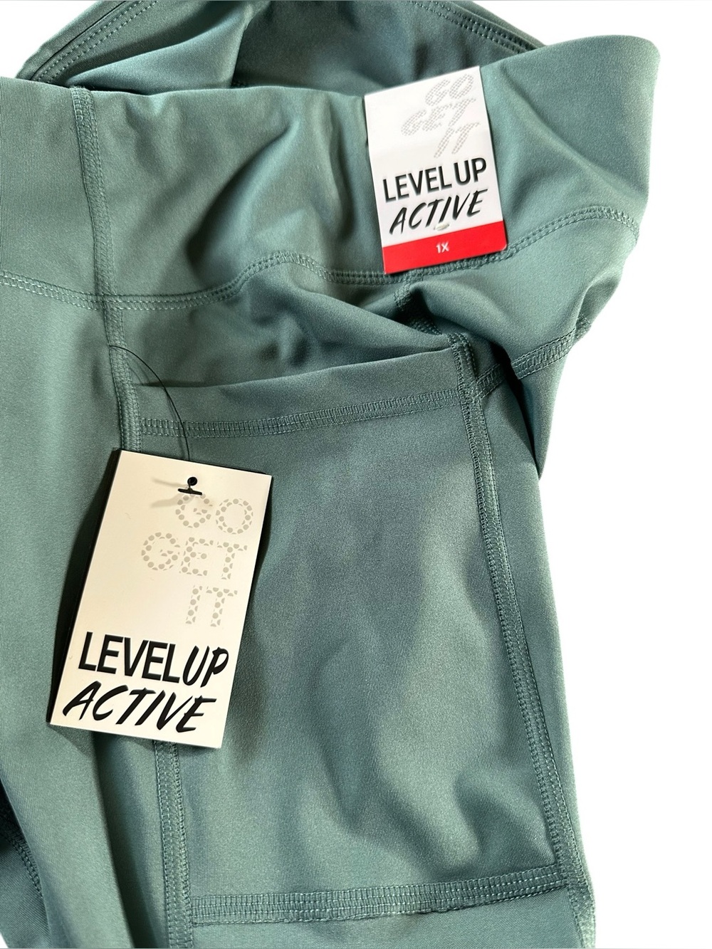 Level Up Active 1X NWT Green DryFit 4-Way Stretch Sculpt Leggings Side Pockets - Picture 6 of 10